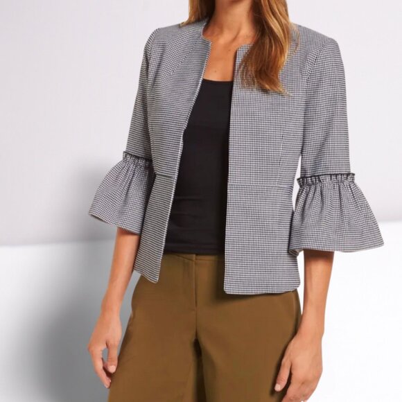 Halogen Crop Checkered Ruffle Back Jacket - Picture 1 of 4